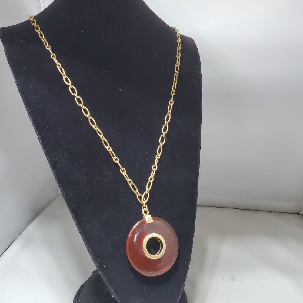 Banana Republic round red resin with gold chain pendant necklace